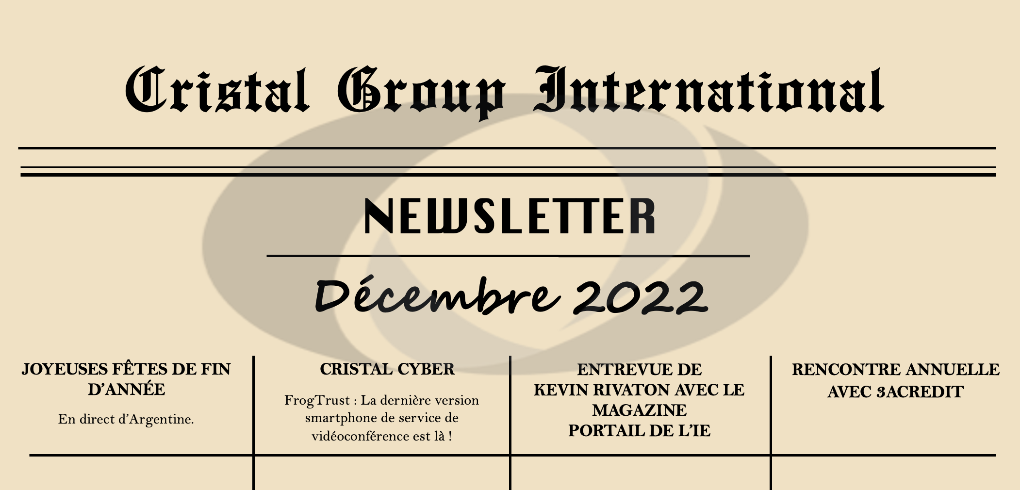 [ACTUALITÉS CRISTAL]: Édition de Décembre